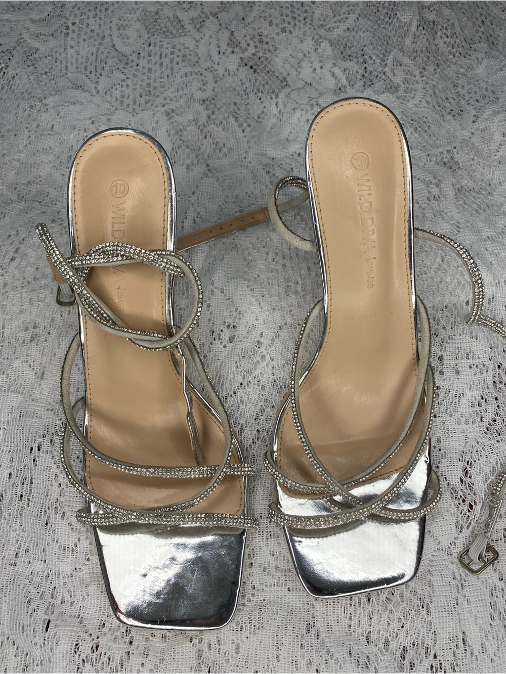 Wild Diva Silver Strappy Rhinestone heel 4”inch